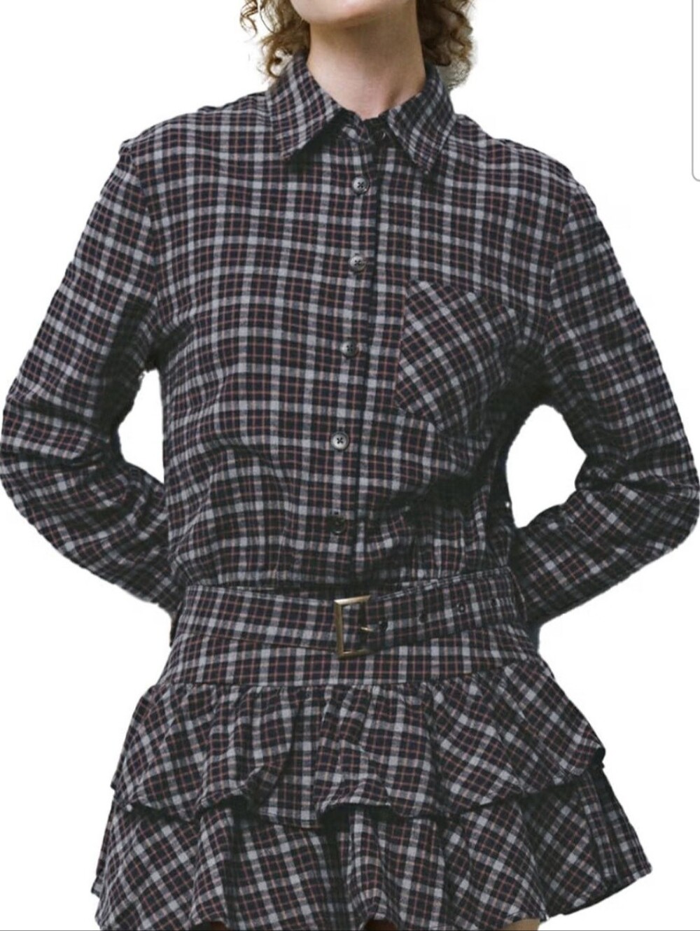 Urban Revivo Plaid Soft Flannel Ruffle Drop Waist Shirt Dress XXL 12